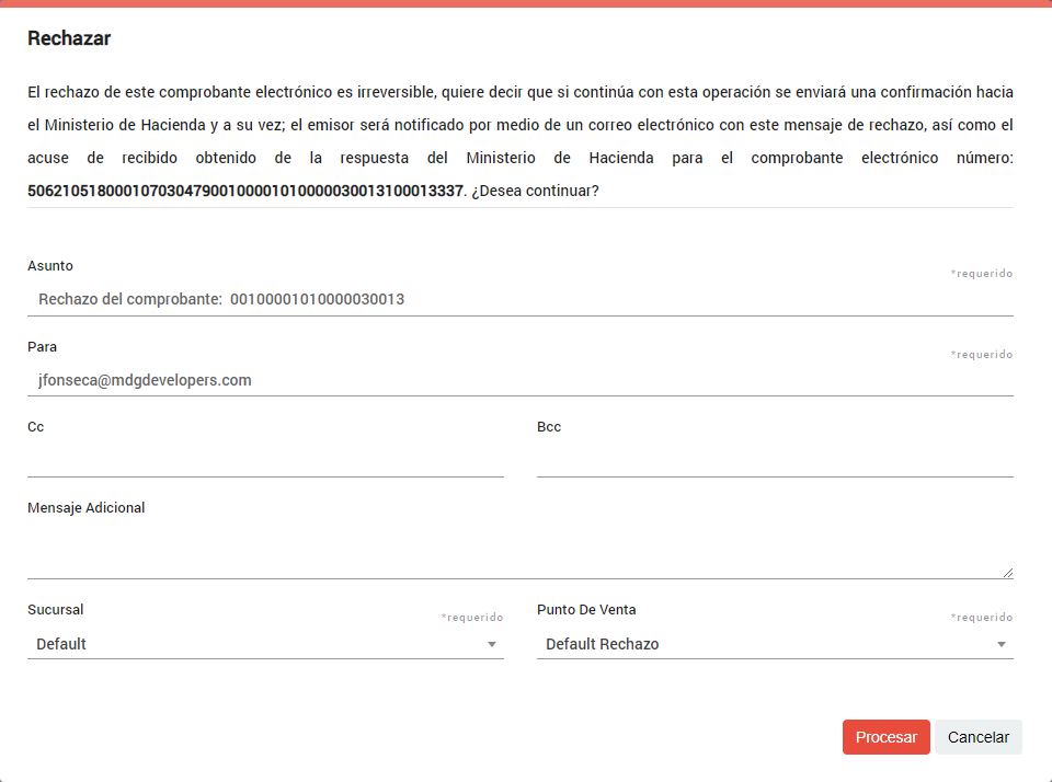 Comprobante - Recepcion - Rechazar - Procesar