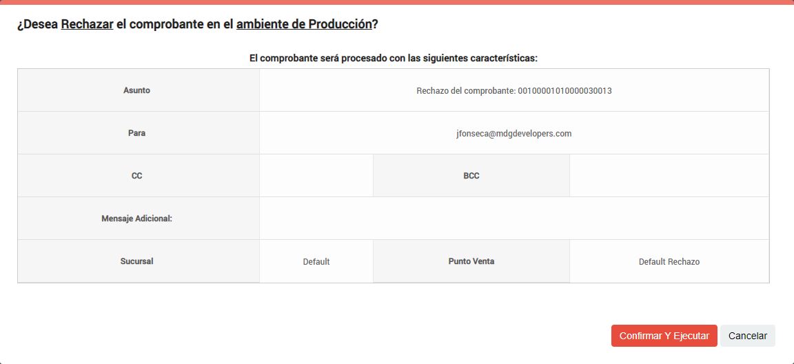 Comprobante - Recepcion - Rechazar - Confirmar