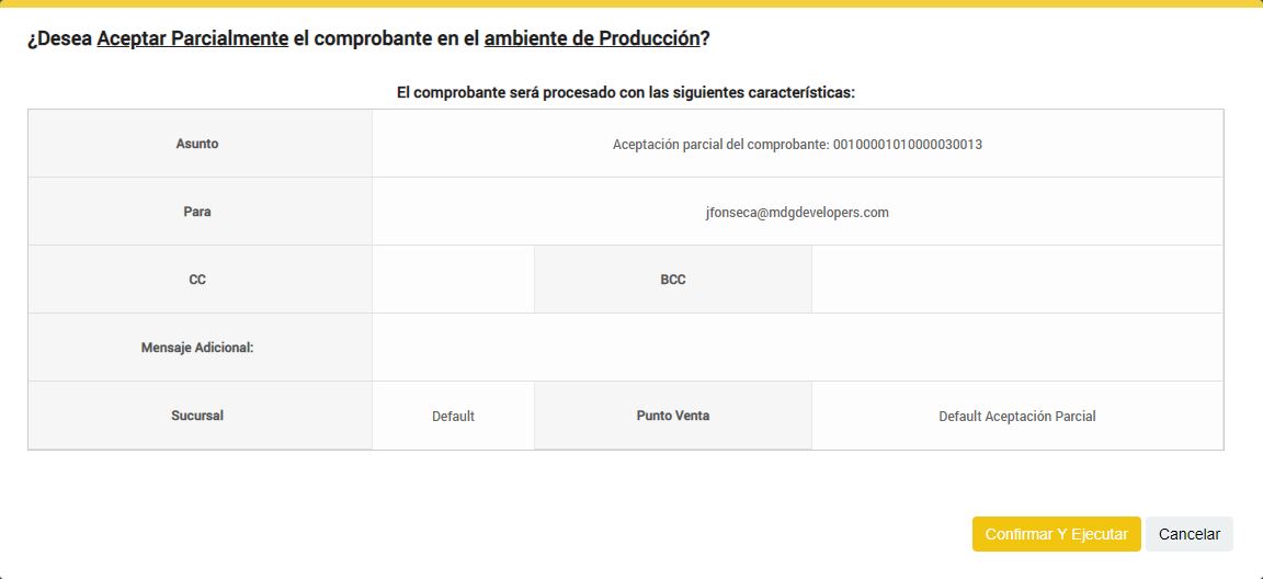 Comprobante - Recepcion - Aceptar Parcialmente- Confirmar