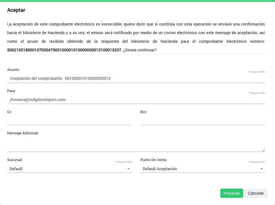 Comprobante - Recepcion - Aceptar - Procesar