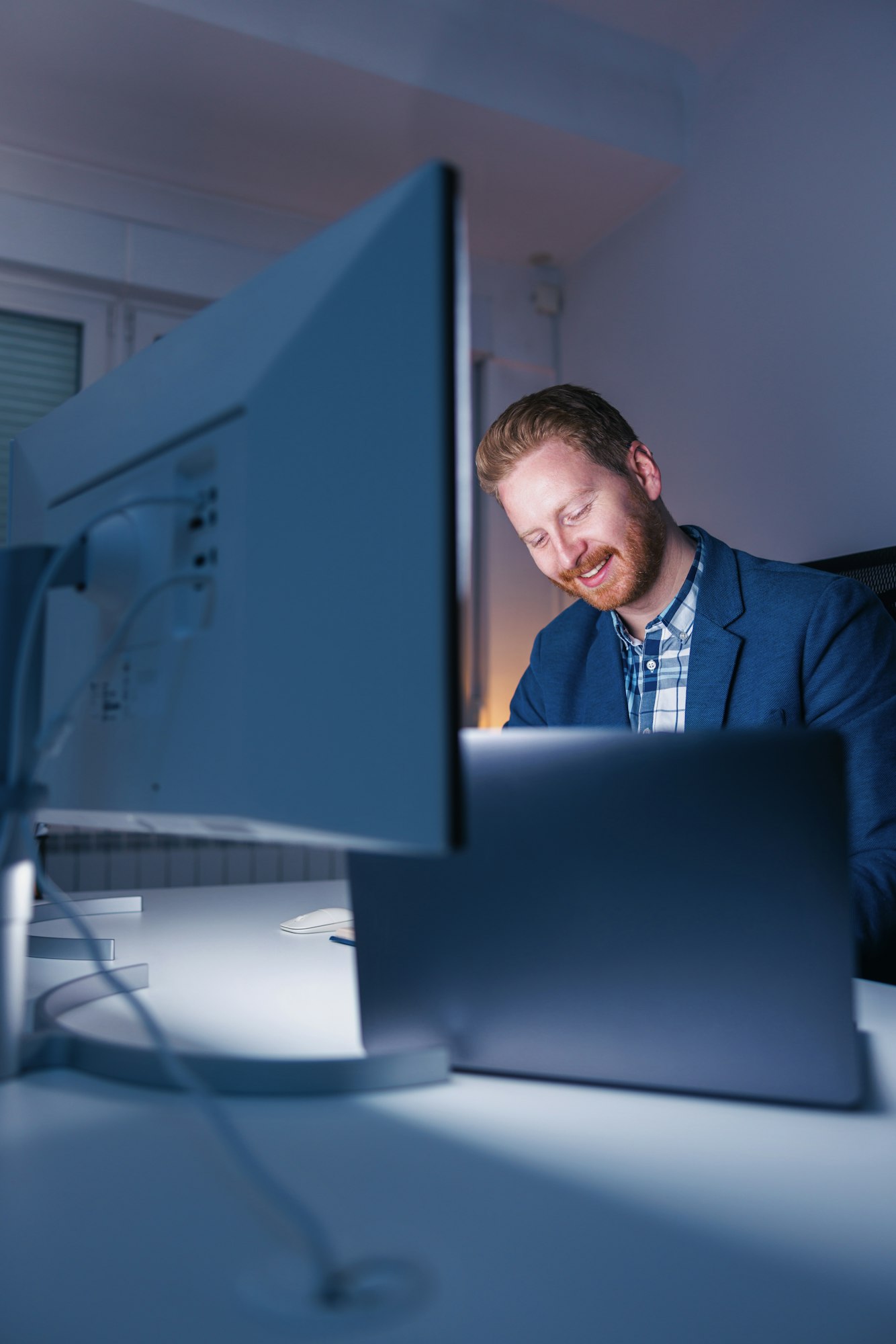 Businessman working late in an office